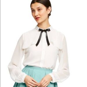 Long Sleeve Collared Ribbon Detail Blouse- new